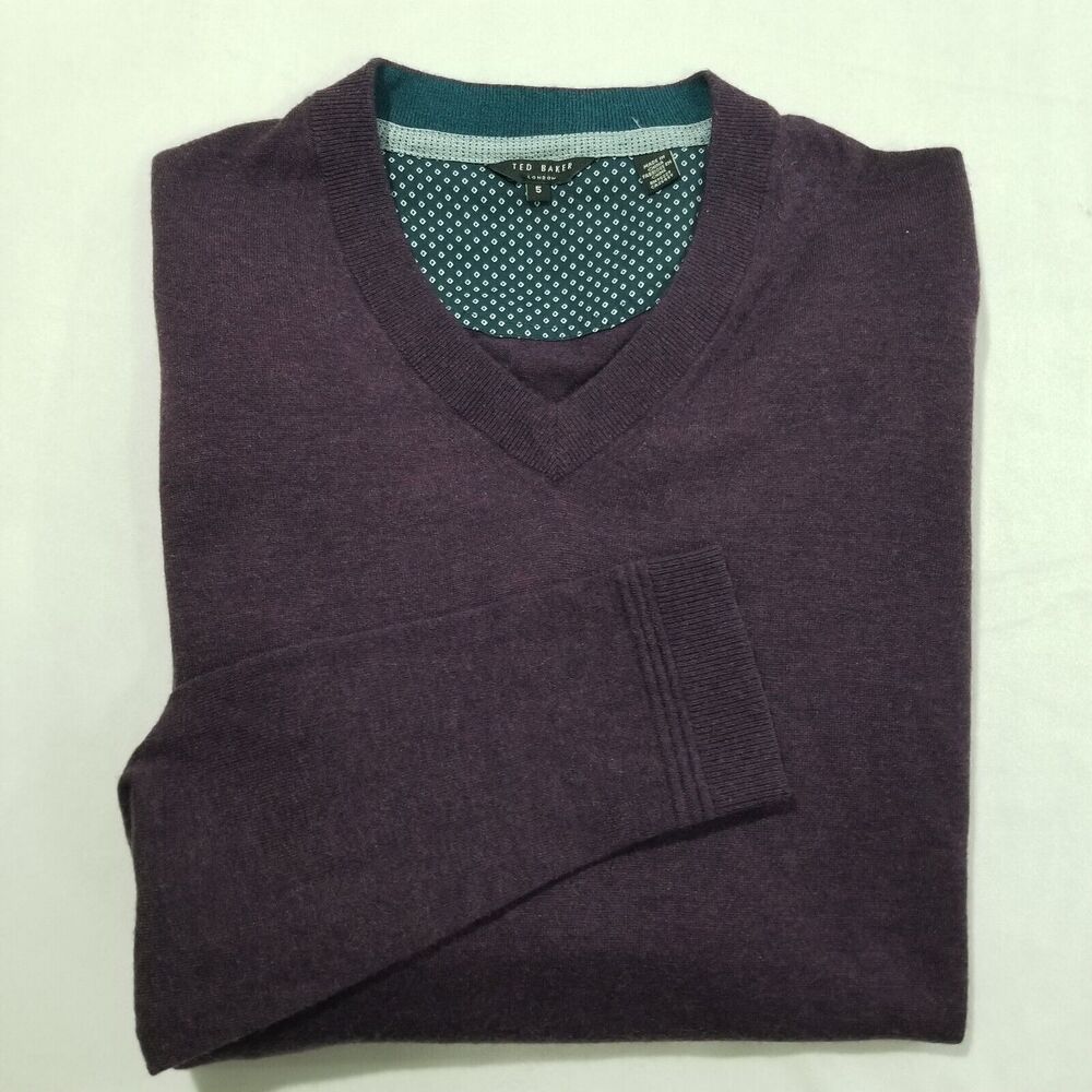 Ted Baker London Sweater 5 UK Large Cashguy Noel Slim V-Neck Wool Silk Cashmere